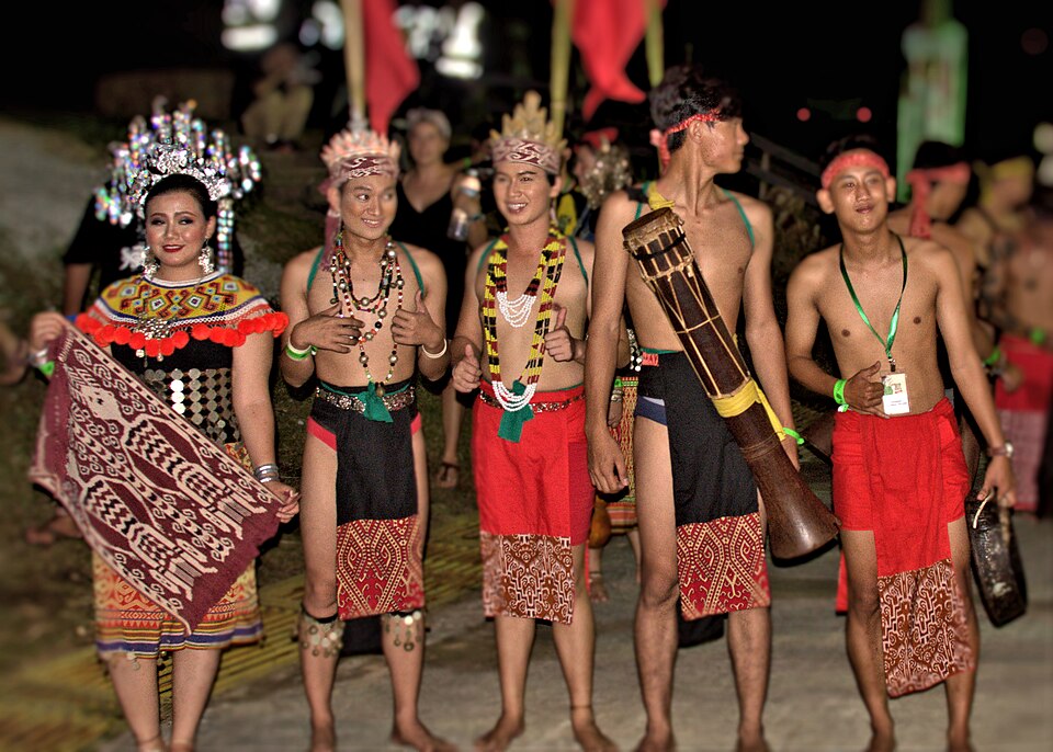 Ethnic Dayak People in Traditional Dress